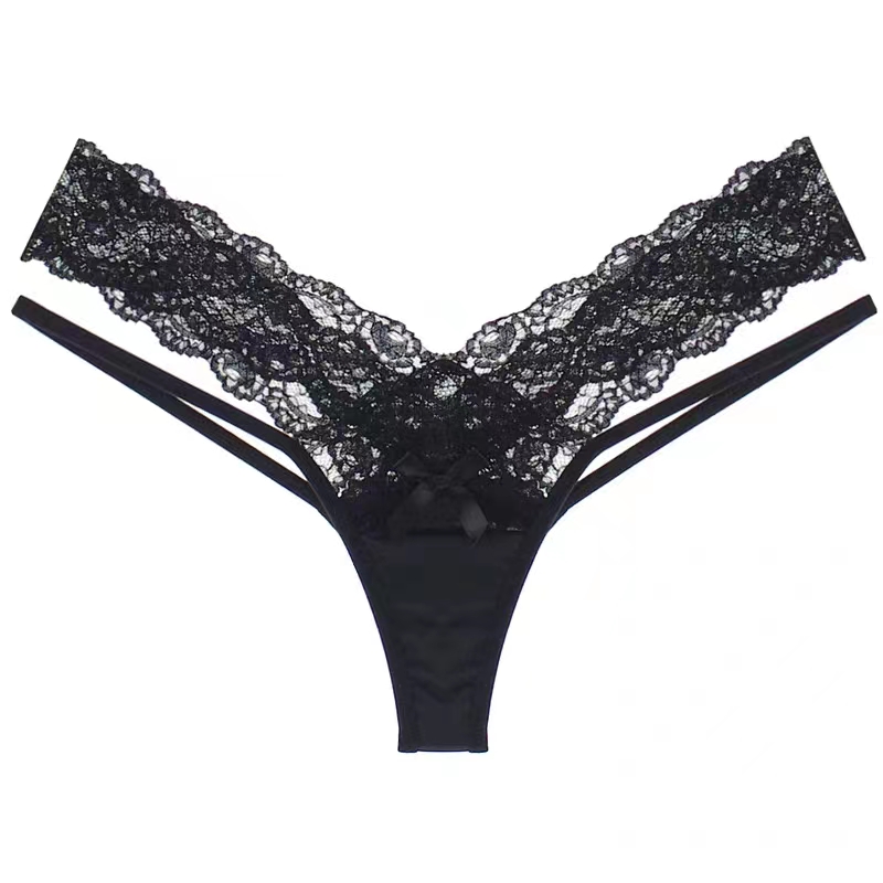 The Mystery of the Magic Box: European and American sexy V-shaped lace cutout elastic thin bands tempt low-waisted ladies in T-shaped T-pants Item Picture