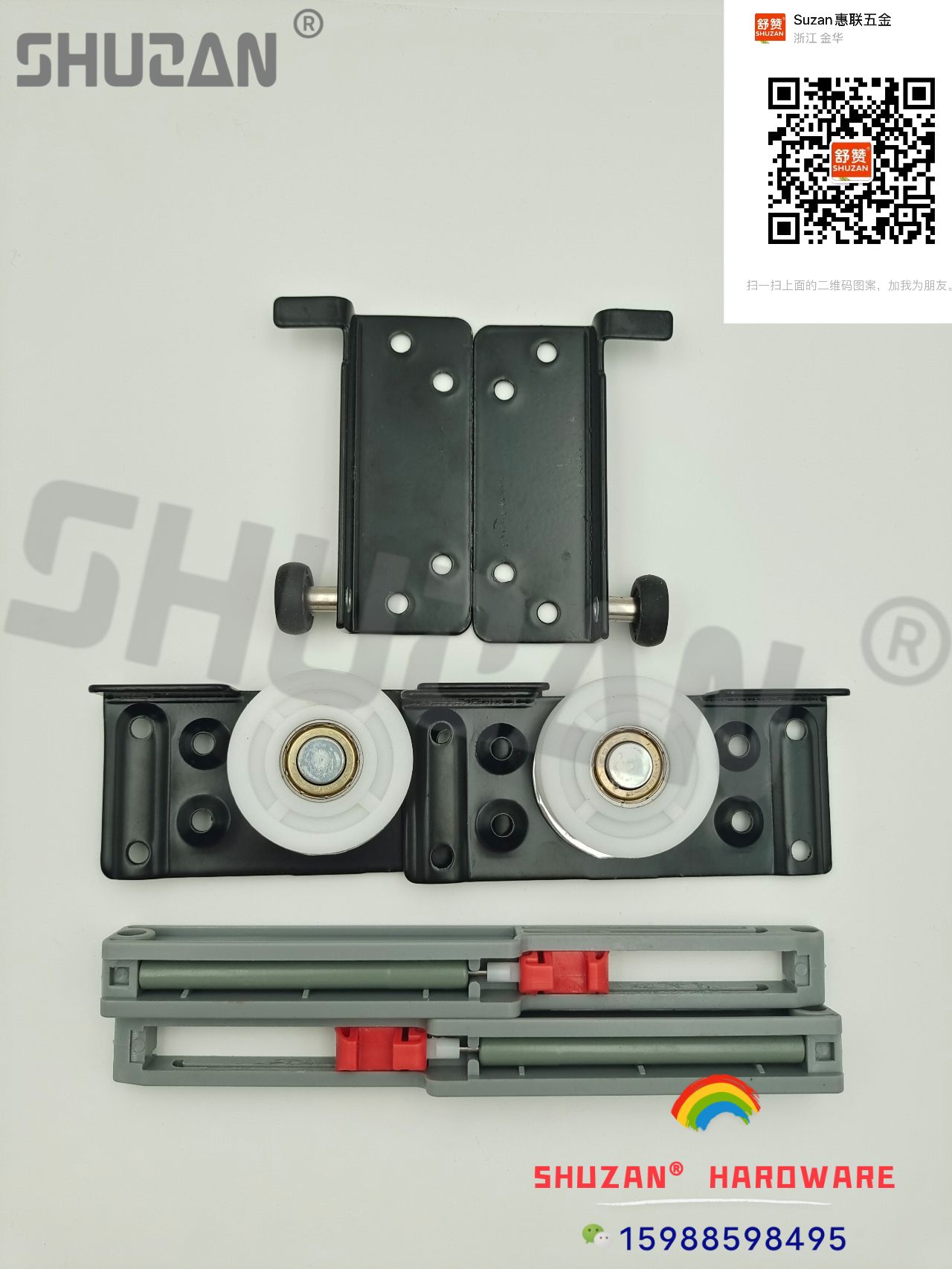Shuzan cuarto de baño polea de la puerta puerta corredera de aluminio plástico ruedas especiales carril de elevación pesado industrial polea de guía de la rueda de elevación venta directa de fábrica material de acero inoxidable puerta y puerta polea Item Picture