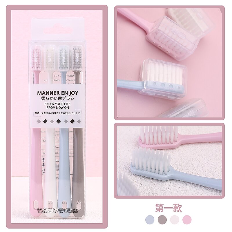 Cepillo de dientes color departamento de venta caliente estilo japonés para estudiantes adultos uso doméstico 4 PCS macaron cepillo de dientes de pelo suave. Application Scenario