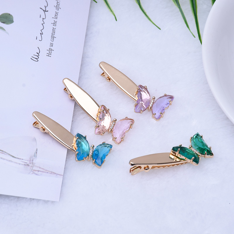 水晶合金压夹头饰仙女 超级仙气 边夹超美蝴蝶发夹 多色刺绣一字夹 刘海边夹抖音外贸专供