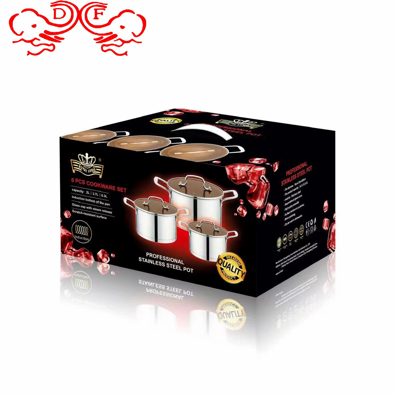 المقلاة المصنوعة من طراز DF68715 بقلاة من الصلب غير القابل للصدأ ذات الزوايا السميكة والقدور المقلية المقلية، ثلاث قطع من المقلاة الكبيرة الحجم من المقلاة