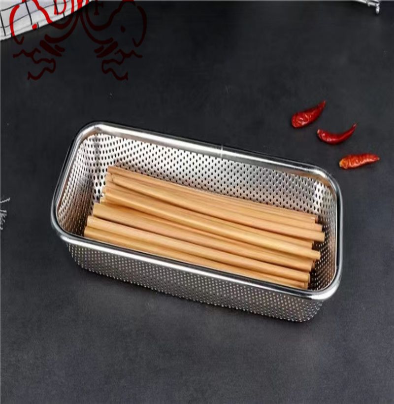 DF68730 stainless steel fruit basket, kitchen draining net basket, knife and fork storage box, storage draining square basket, disinfection cabinet, chopstick basket, DF Trading house Specification image