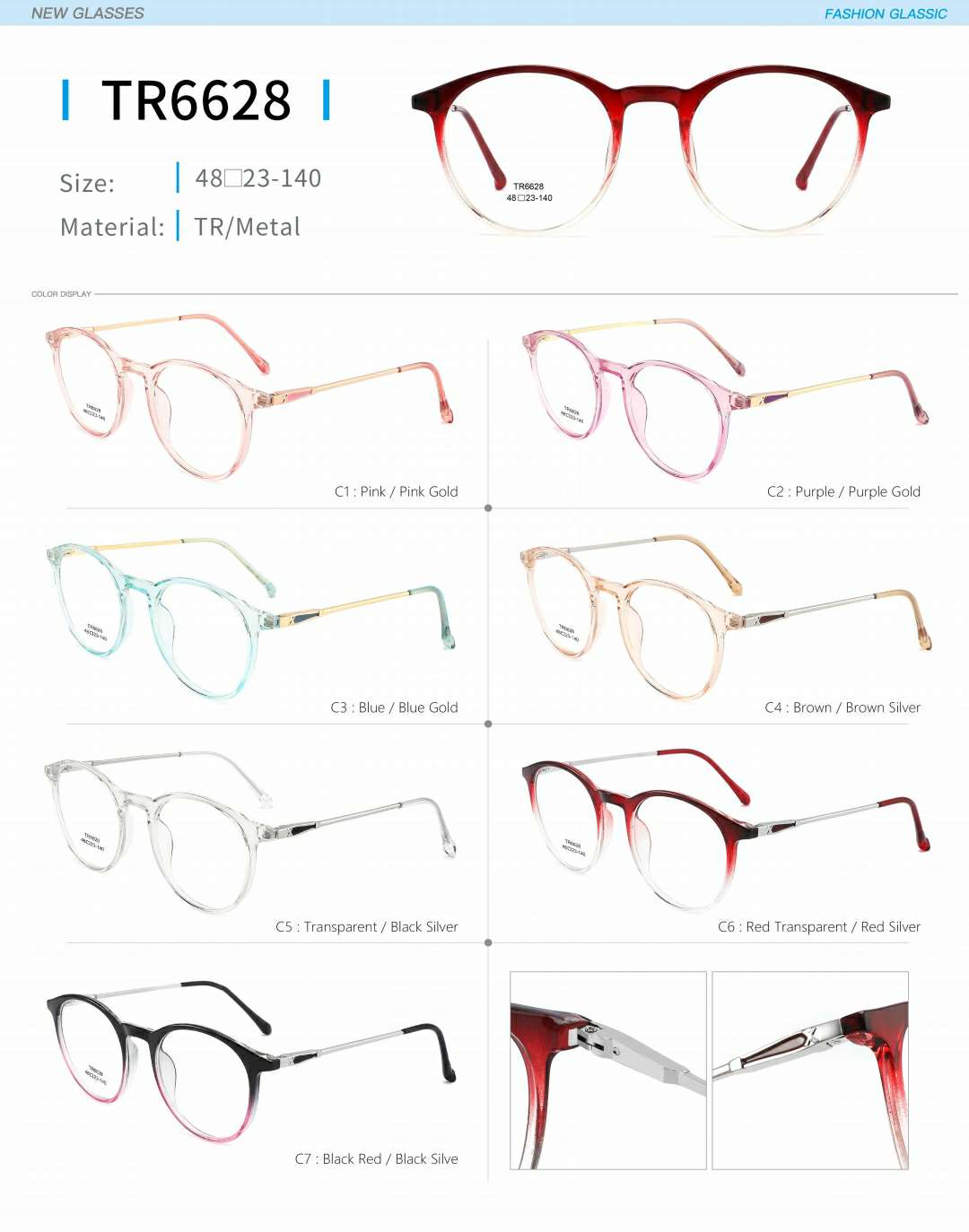Ladies' optical frame TR, copper accessories and springs are fashionable and in stock detail image 5