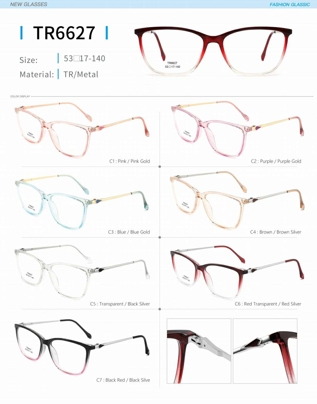 Ladies' optical frame TR, copper accessories and springs are fashionable and in stock Item Picture