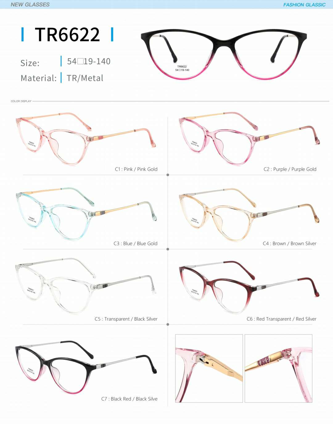 Ladies' optical frame TR, copper accessories and springs are fashionable and in stock detail image 11