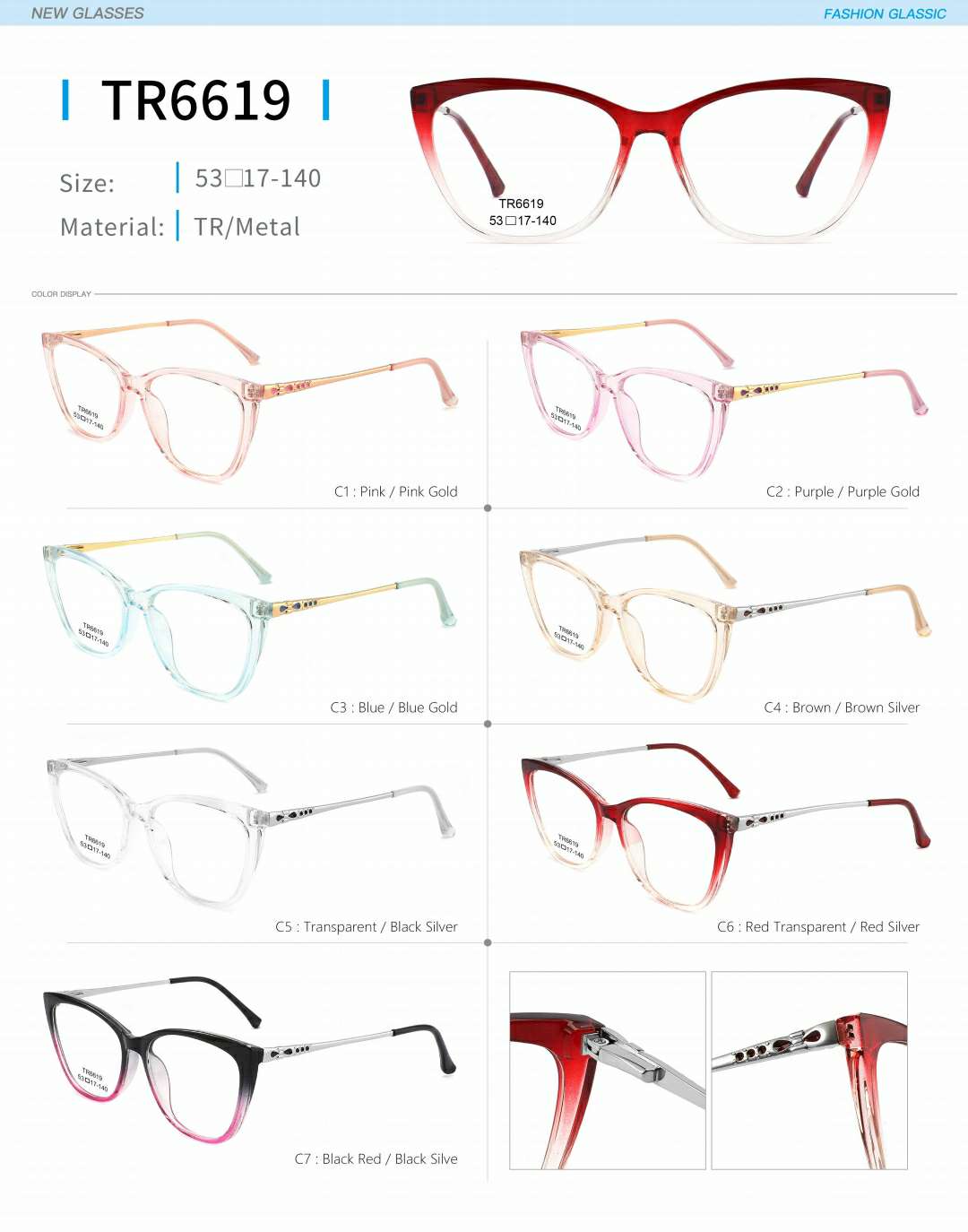 Ladies' optical frame TR, copper accessories and springs are fashionable and in stock detail image 15
