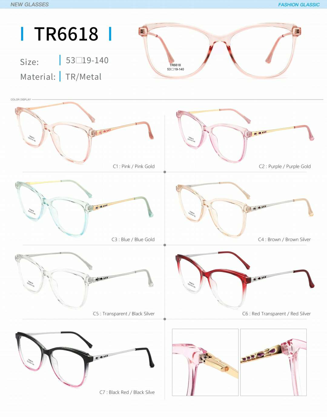 Ladies' optical frame TR, copper accessories and springs are fashionable and in stock detail image 20
