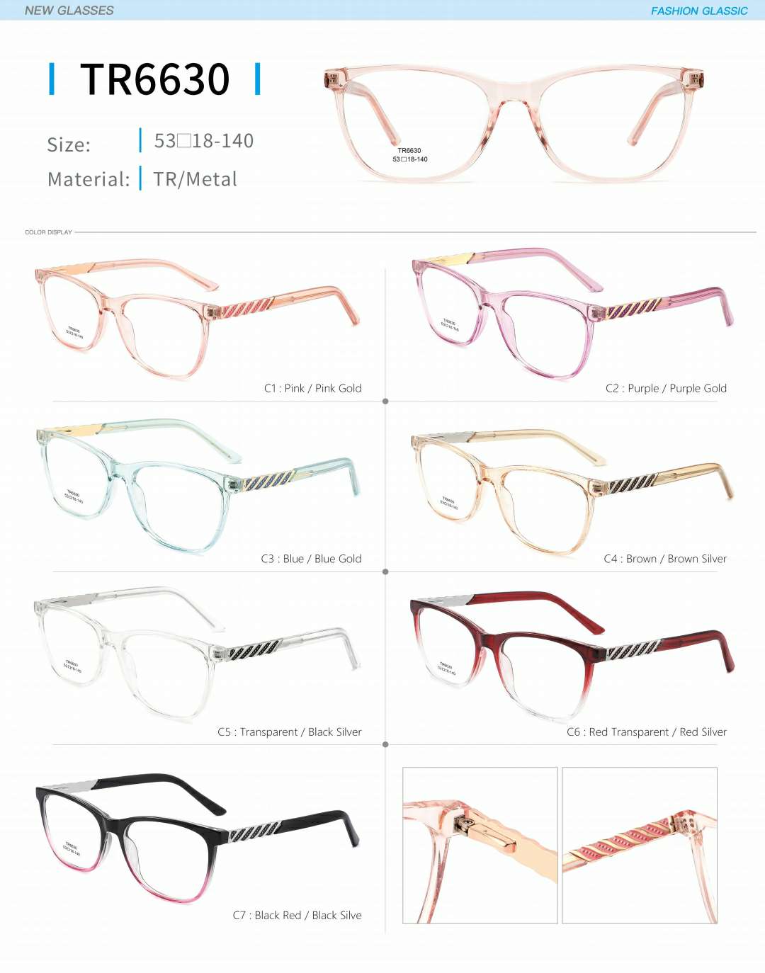 Ladies' optical frame TR, copper accessories and springs are fashionable and in stock detail image 8