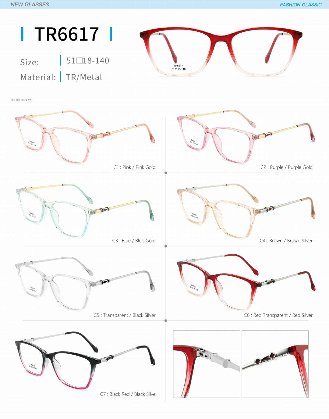 Ladies' optical frame TR, copper accessories and springs are fashionable and in stock detail image 19
