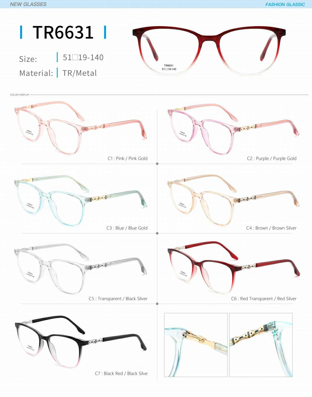 Ladies' optical frame TR, copper accessories and springs are fashionable and in stock detail image 9
