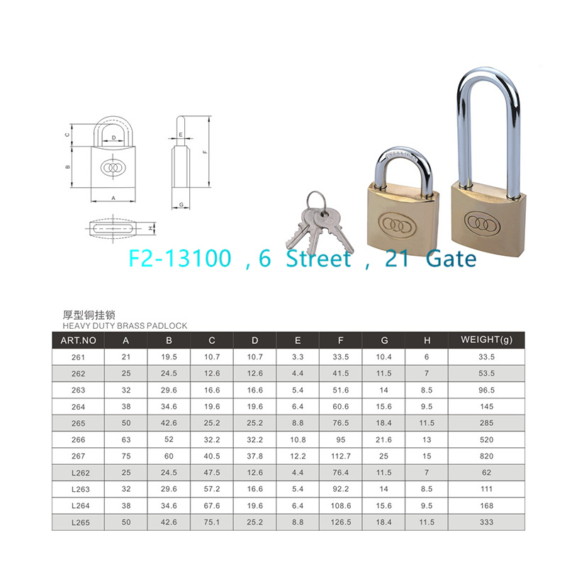 TRI-CIRCLE PADLOCKS TT L264 Three-ring brand long beam copper padlock 38MM Specification image