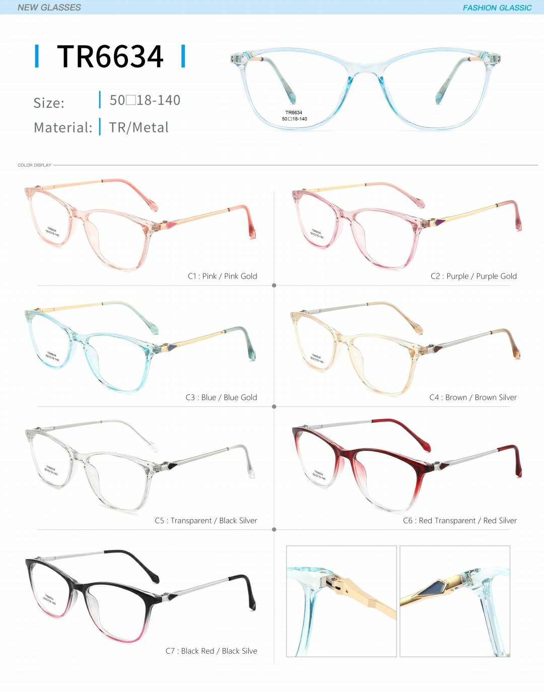 Ladies' optical frame TR, copper accessories and springs are fashionable and in stock detail image 2