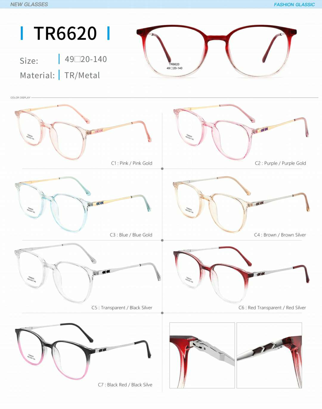 Ladies' optical frame TR, copper accessories and springs are fashionable and in stock detail image 16
