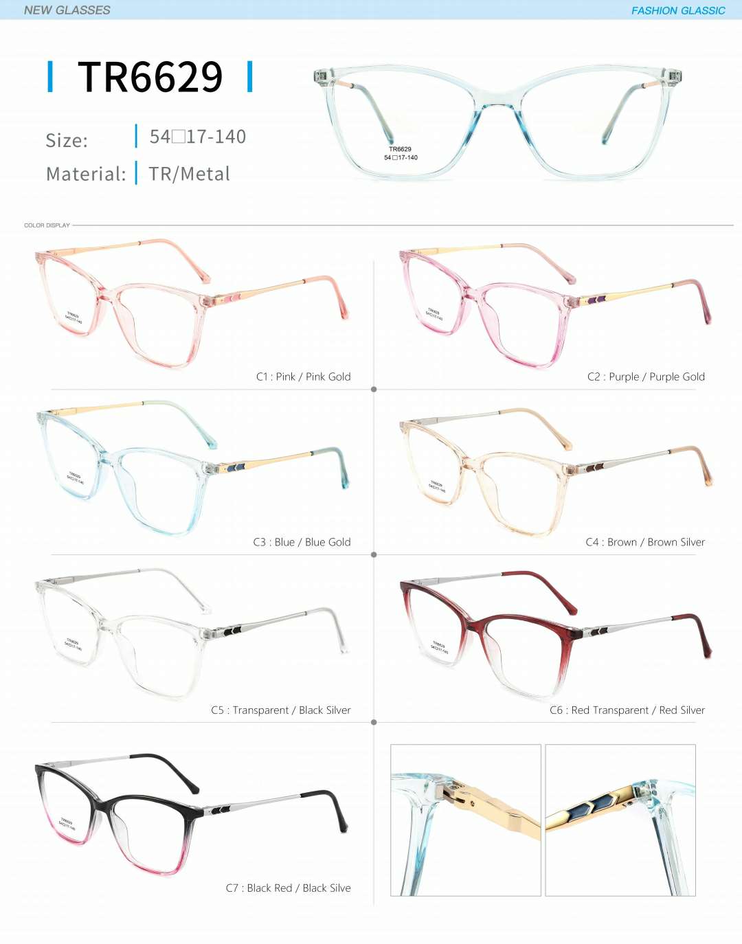 Ladies' optical frame TR, copper accessories and springs are fashionable and in stock detail image 7