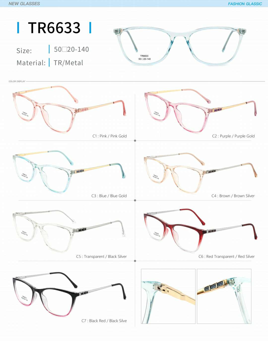 Ladies' optical frame TR, copper accessories and springs are fashionable and in stock