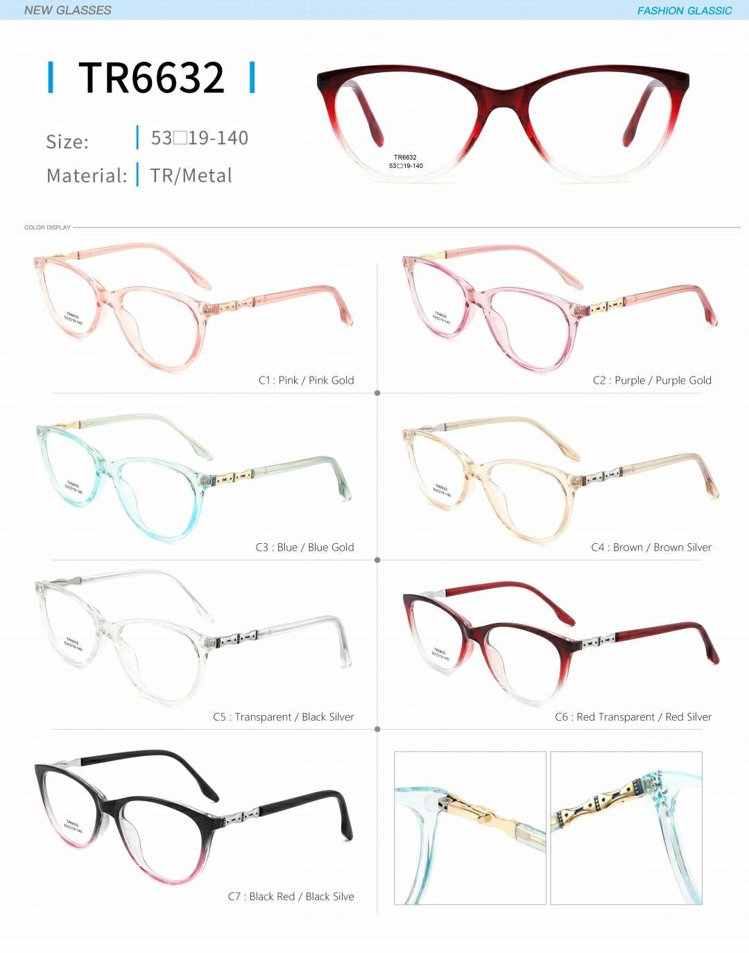 Ladies' optical frame TR, copper accessories and springs are fashionable and in stock detail image 10