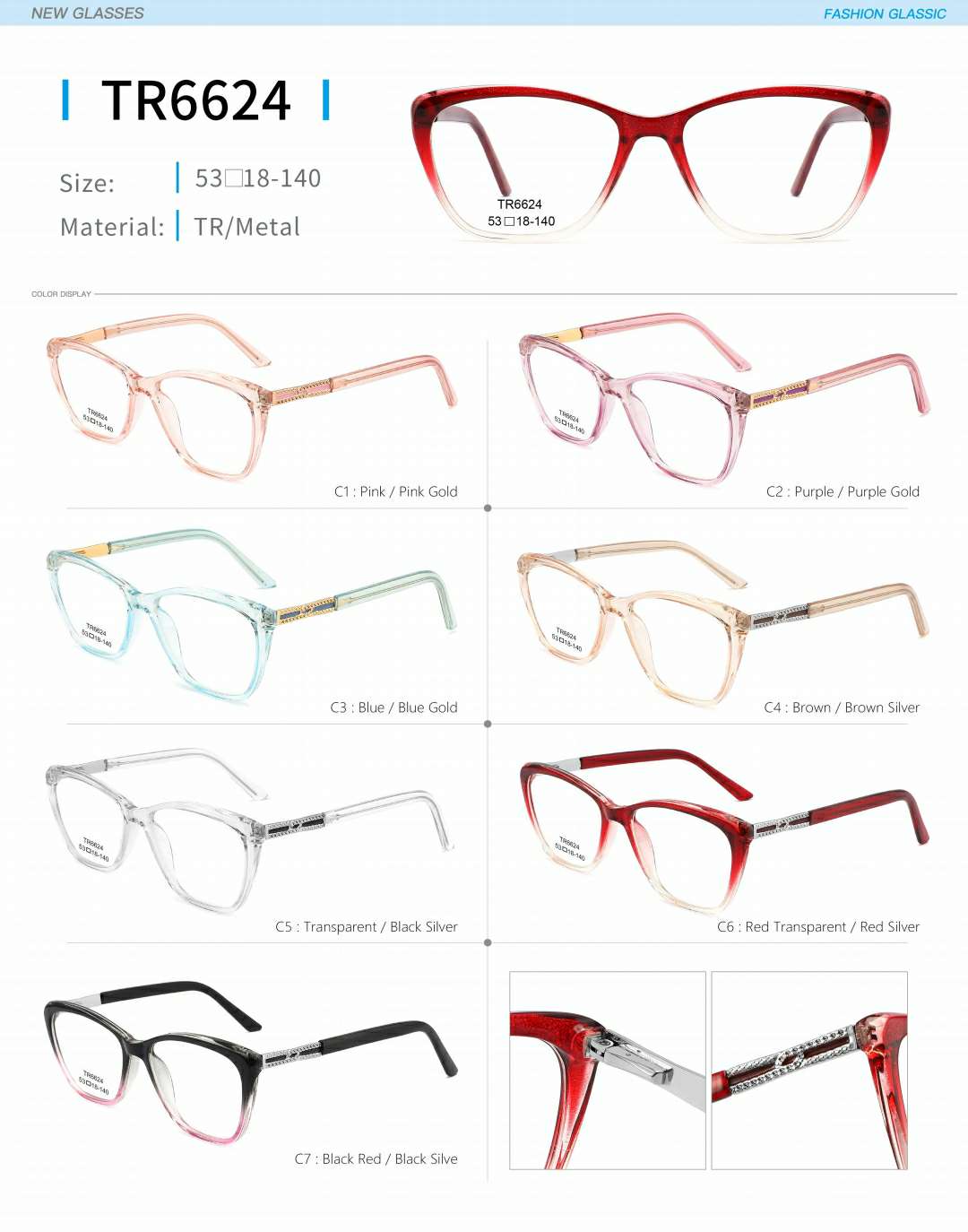 Ladies' optical frame TR, copper accessories and springs are fashionable and in stock detail image 13