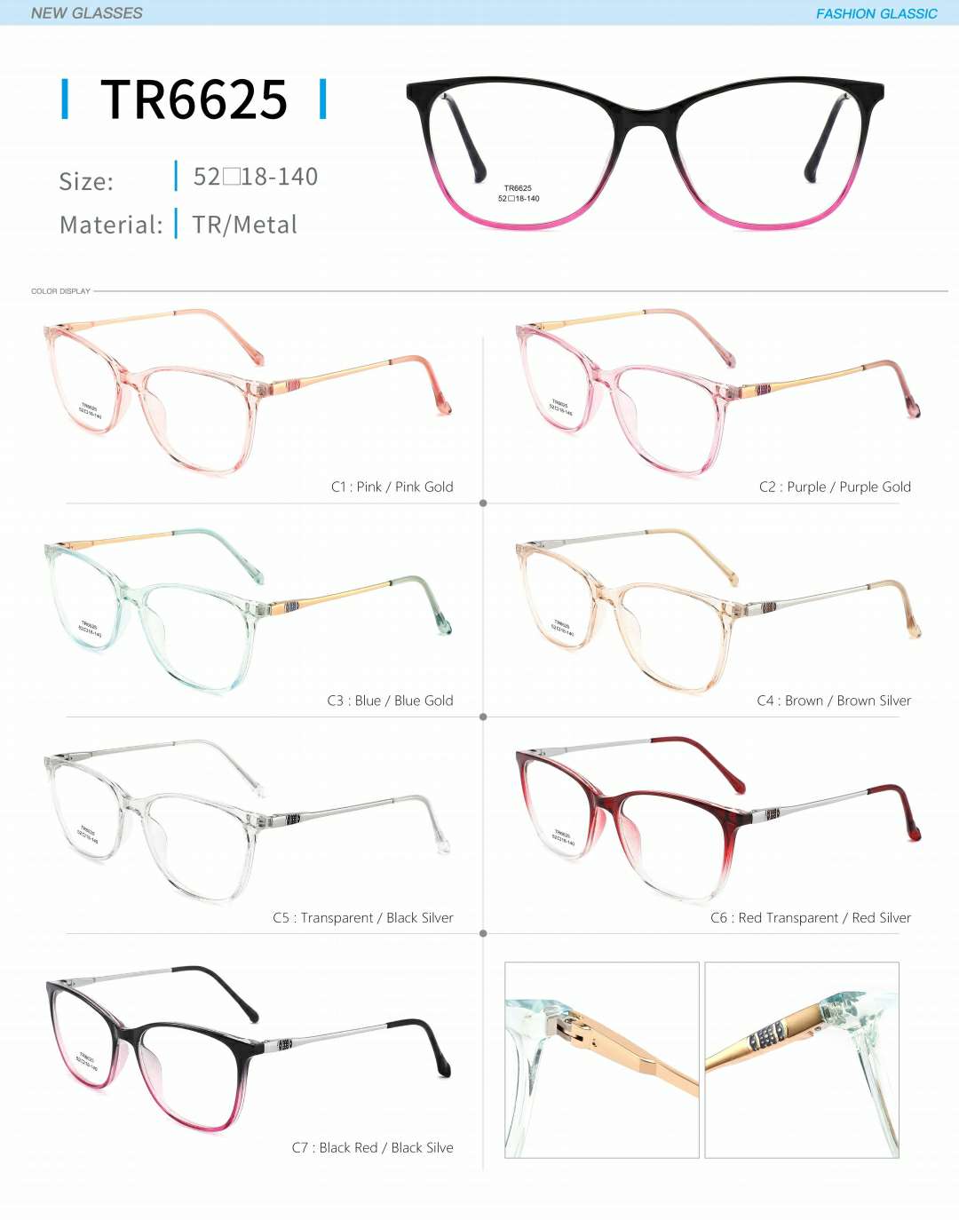 Ladies' optical frame TR, copper accessories and springs are fashionable and in stock detail image 14