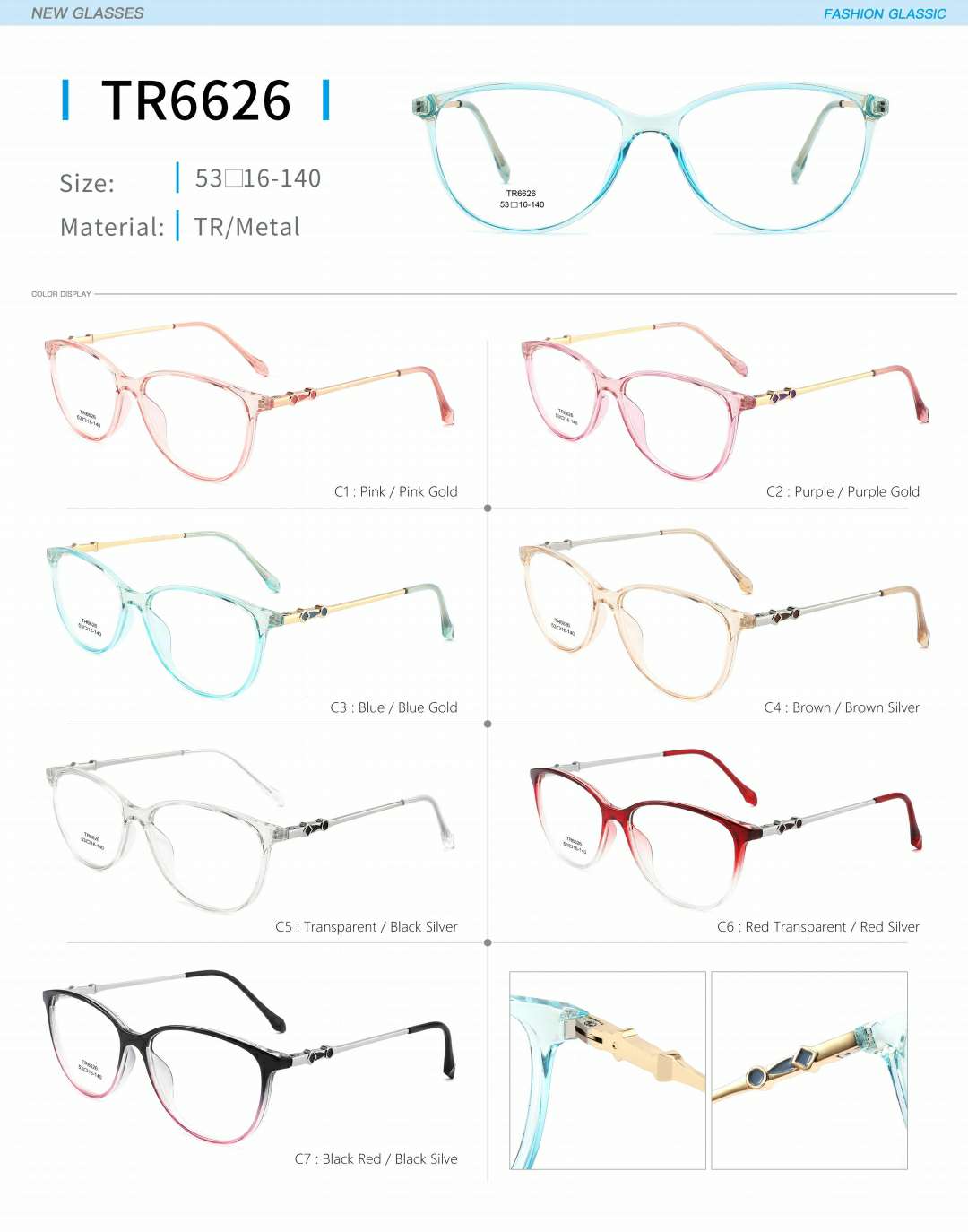 Ladies' optical frame TR, copper accessories and springs are fashionable and in stock detail image 4