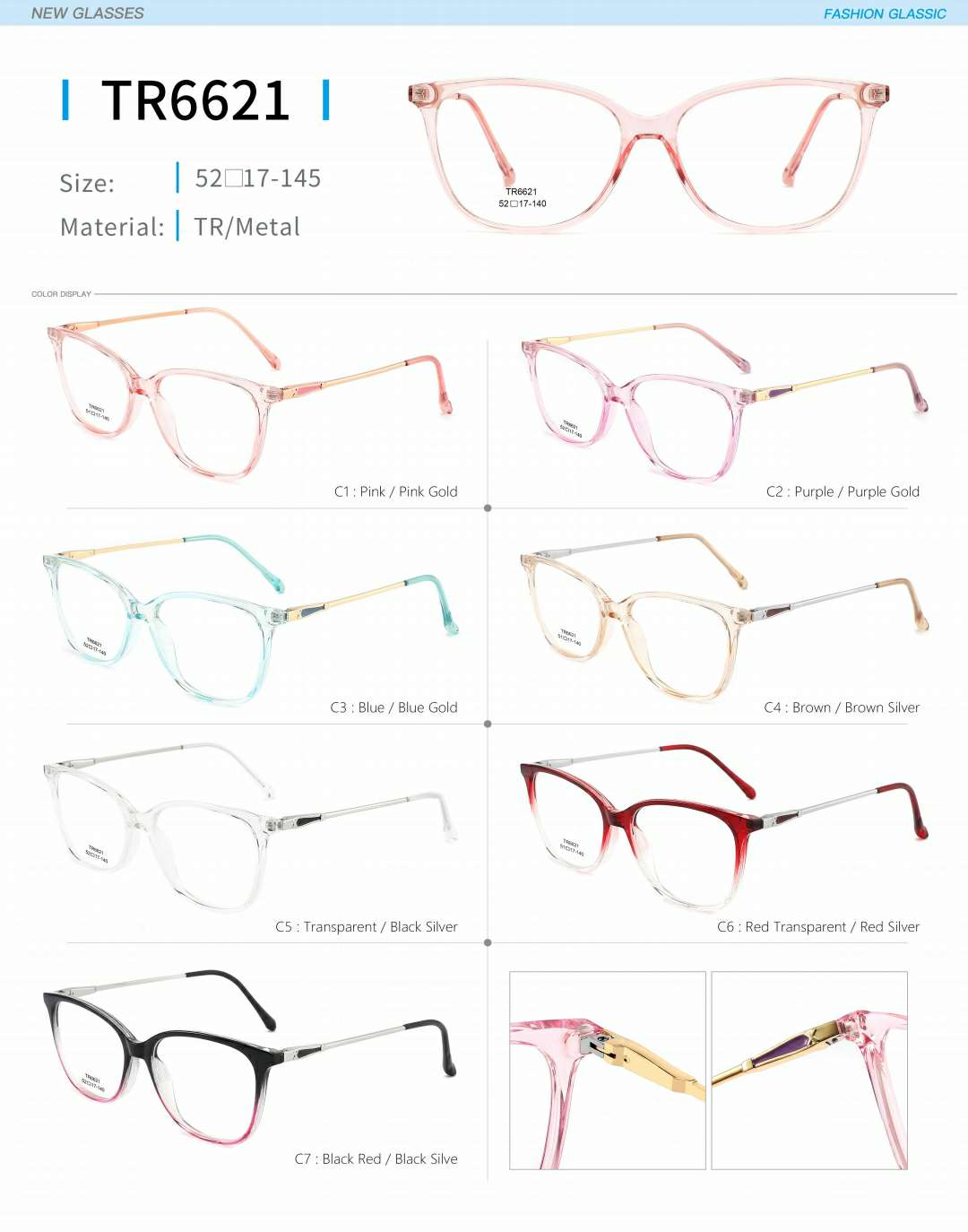 Ladies' optical frame TR, copper accessories and springs are fashionable and in stock detail image 17