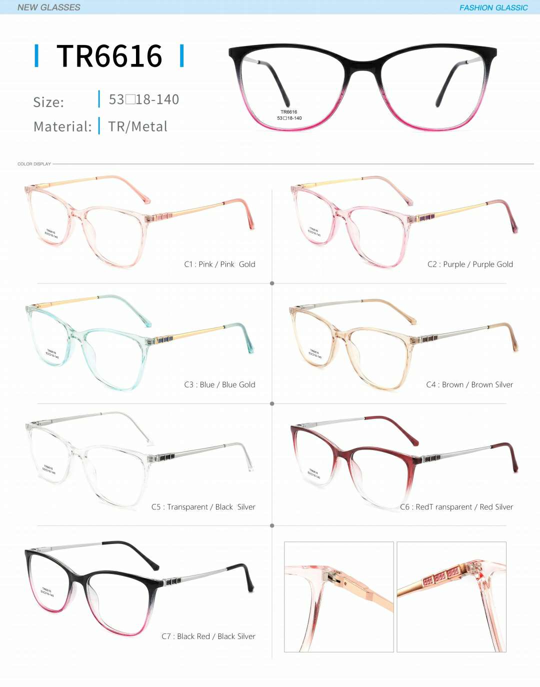 Ladies' optical frame TR, copper accessories and springs are fashionable and in stock detail image 18