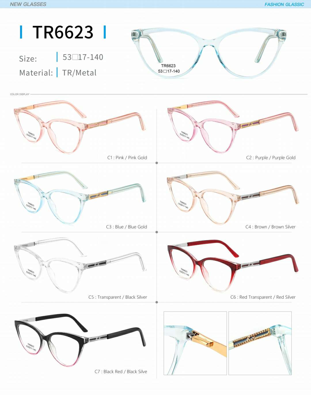 Ladies' optical frame TR, copper accessories and springs are fashionable and in stock detail image 12