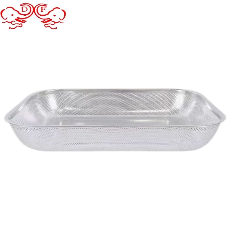 DF99457 不锈钢冲孔筐长方形洗菜网篮多用水果篮冲孔盆控水筐 油炸 DF Trading house