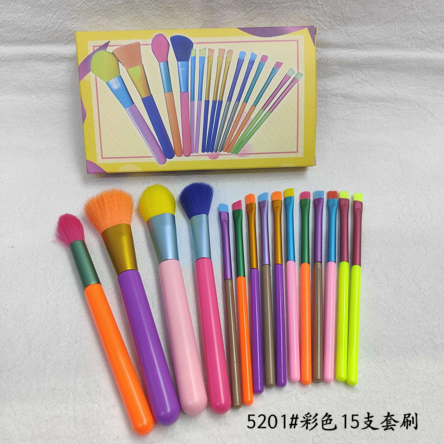 5201#彩色15支套刷腮红刷眼影刷斜头刷化妆刷26414仙得丽化妆工具详情图7