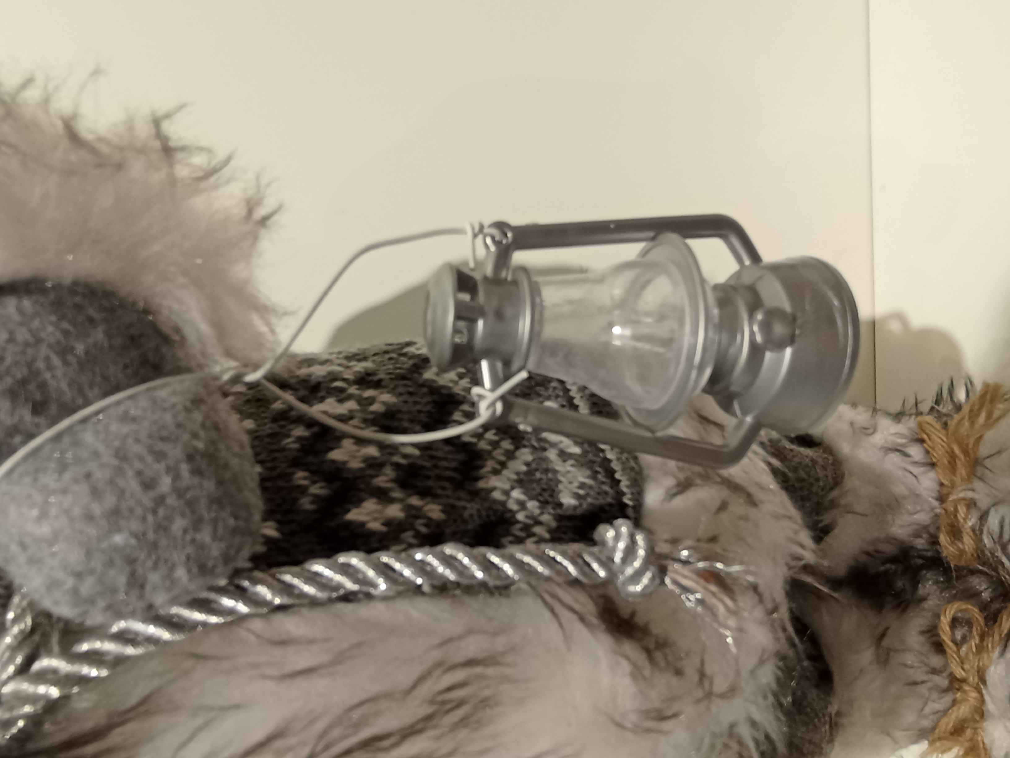 9123 Exquisite Santa Claus grey coat backpack holding a small lantern Santa Claus simulation doll scene display Application Scenario