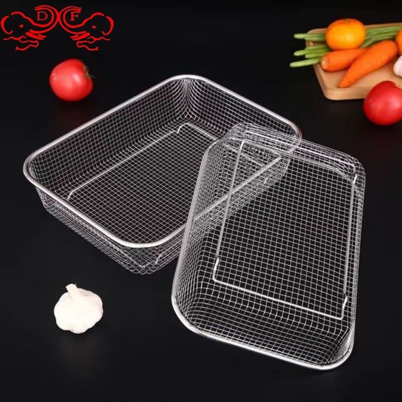 DF99457 stainless steel fruit basket, draining basket, rectangular net basket, kitchen vegetable washing basket, stainless steel net basket, DF Trading house Item Picture