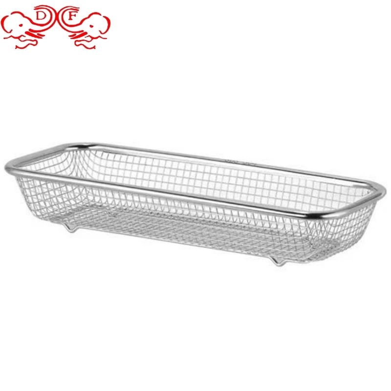 DF99457 stainless steel fruit basket, draining basket, rectangular net basket, kitchen vegetable washing basket, stainless steel net basket, DF Trading house details Picture