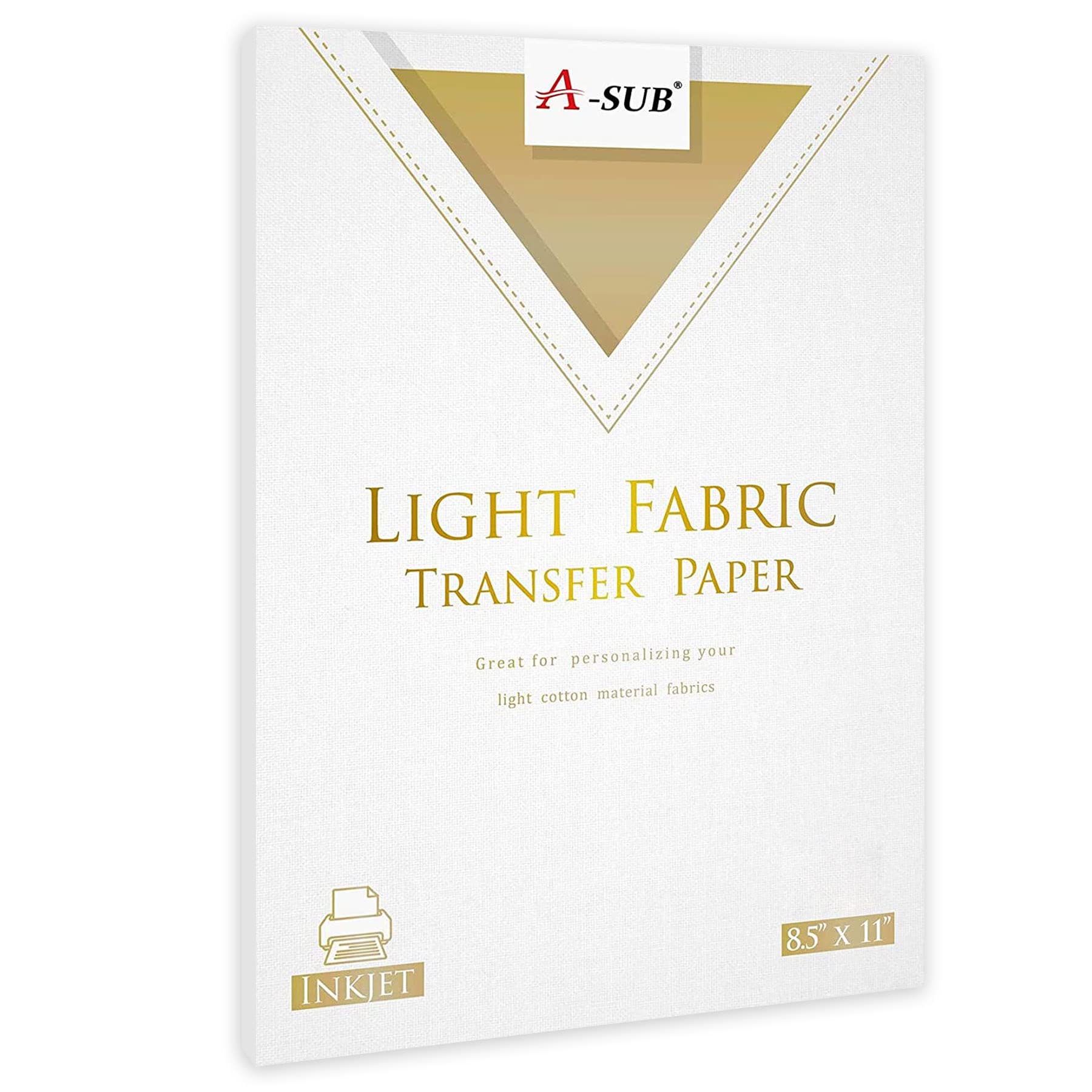 A-SUB 浅色热转印纸适用于白色和轻质面料21.59*27.94 T恤转印纸用于喷墨打印机清洗耐用持久转移无裂纹