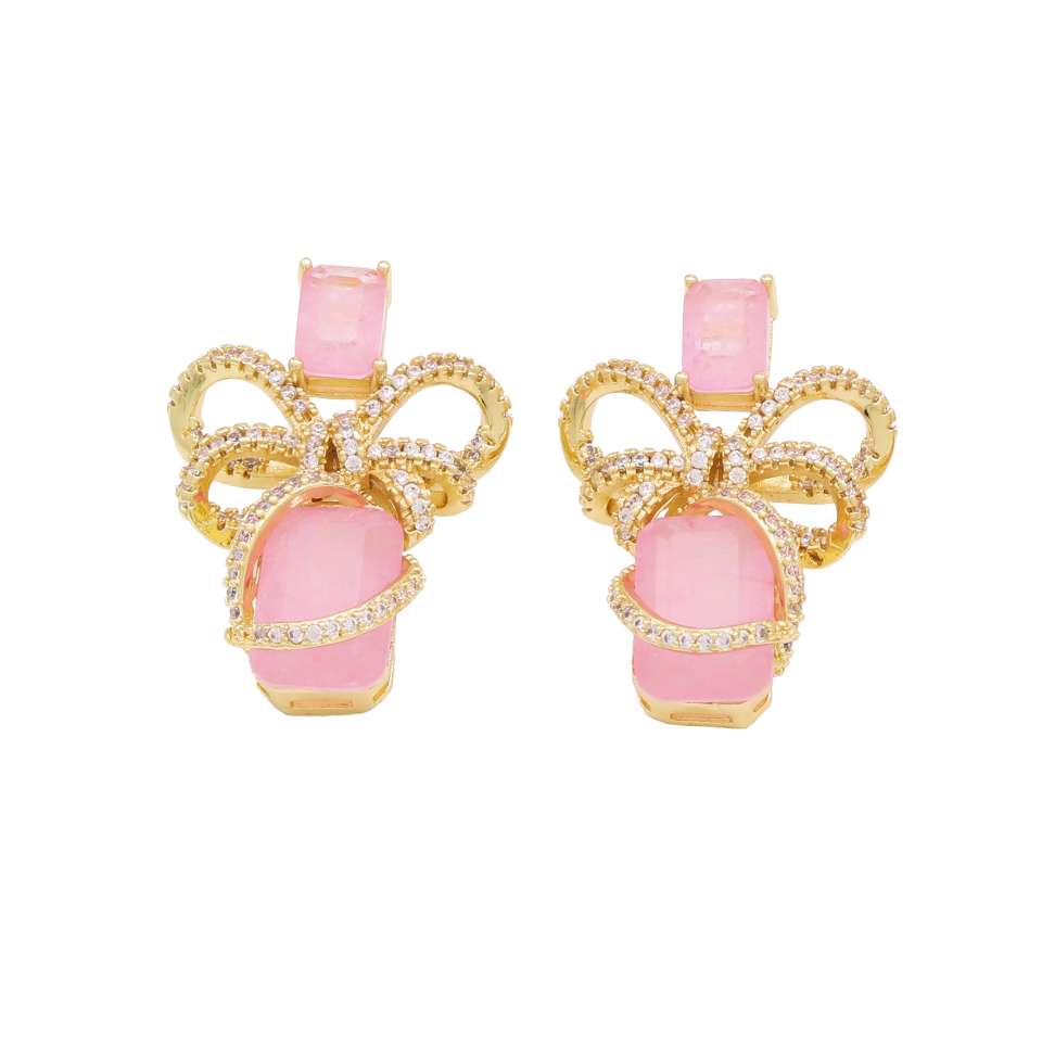 Douyin Live high-end bow, sweet collarbone chain, zircon pastel jewelry earrings, copper-plated real gold necklace set detail image 8