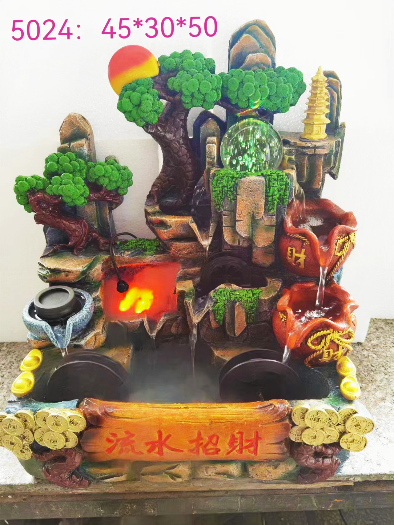 Resin artificial rockery water flow fountain ornaments, windmills, water wheels, humidifiers, fish tanks, living room, office and home decoration ornaments