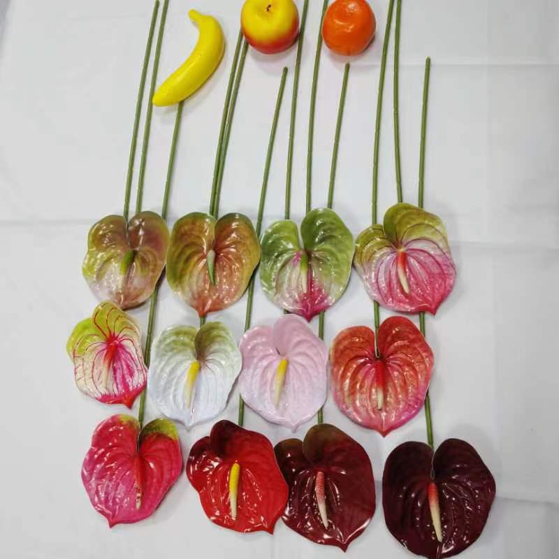 单支过胶红掌家居客厅装饰Pu塑料假花外贸款详情图2