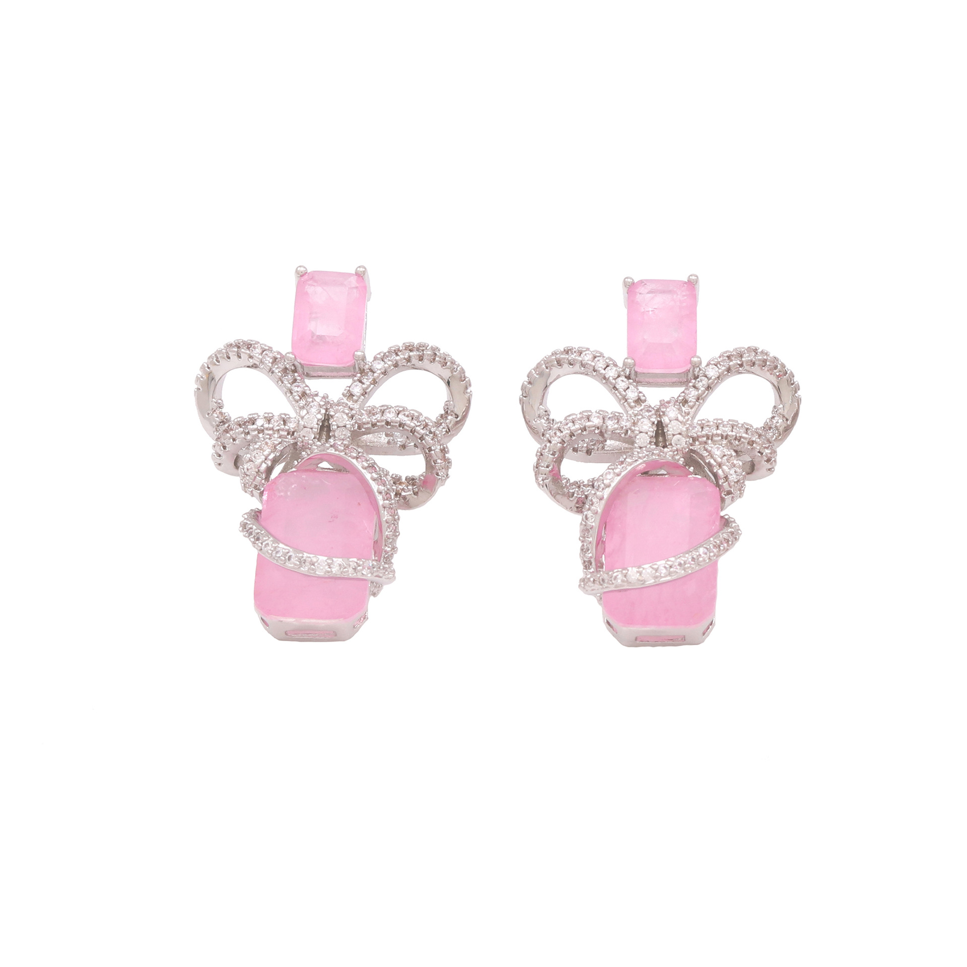 Douyin Live high-end bow, sweet collarbone chain, zircon pastel jewelry earrings, copper-plated real gold necklace set detail image 9