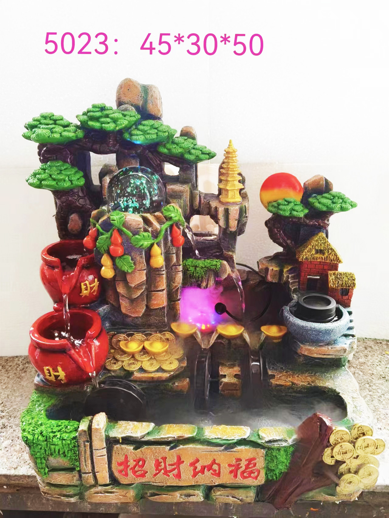Rockery resin water flow ornaments, windmills, water wheels, humidifiers, living room, office and home decoration ornaments