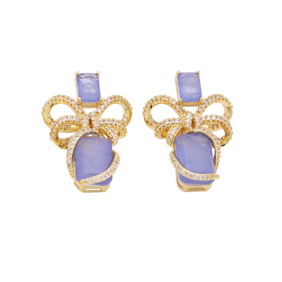 Douyin Live high-end bow, sweet collarbone chain, zircon pastel jewelry earrings, copper-plated real gold necklace set detail image 10