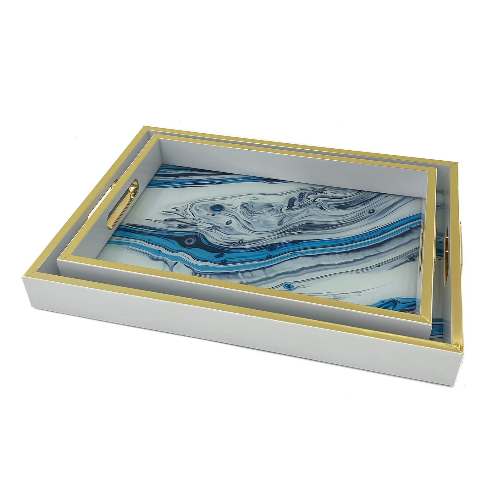 高档轻奢托盘 长方形两件套水果盘 餐厅客厅收纳盘 金色蛋糕盘家居生活品