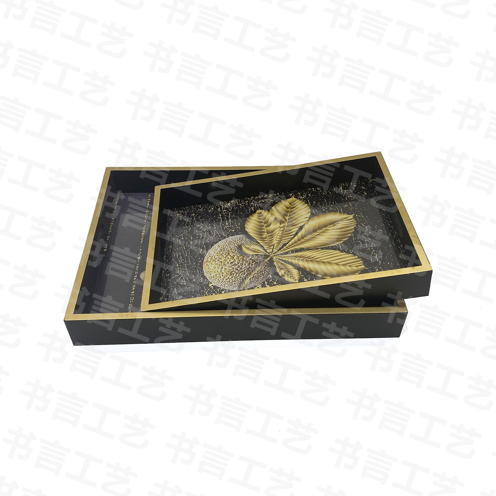 木质托盘 长方形两件套水果盘 茶水盘 蛋糕盘 餐厅客厅收纳盘子 家居装饰品