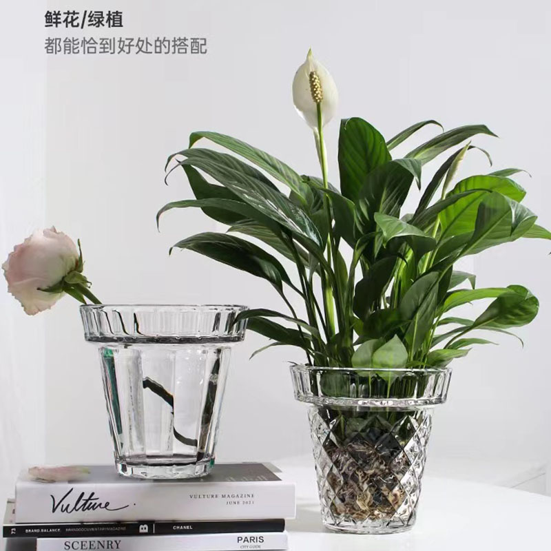 Yuxing's 2023 new thickened crystal glass vases for flowers, succulents, pothos potted plants, indoor living room and kitchen ice buckets, creative decoration handicrafts and ornaments