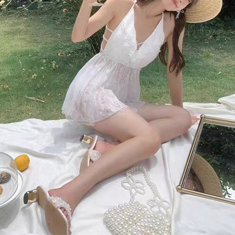 Dreamy red and pink, slimming and high-end lace tulle one-piece dress style, sexy tulle princess pure desire style halter sleeping dress Specification image