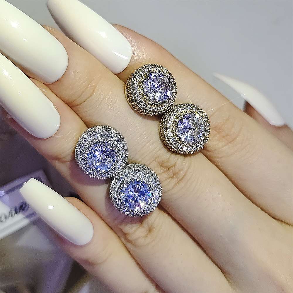 Classic and versatile round zircon stud earrings that sell well in Europe and America are fashionable for women detail image 3