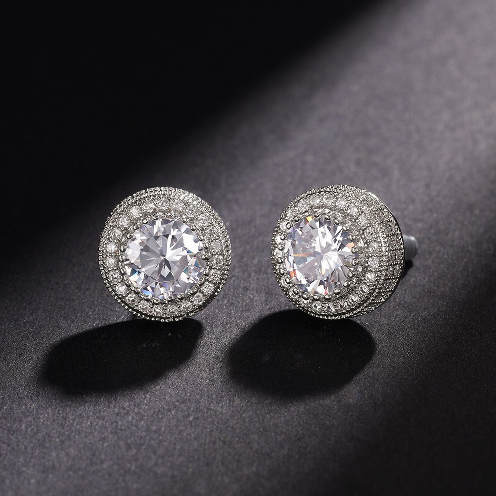 Classic and versatile round zircon stud earrings that sell well in Europe and America are fashionable for women detail image 2
