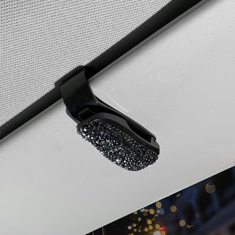 车载眼镜夹/镶钻眼镜夹/多功能票据夹白底实物图