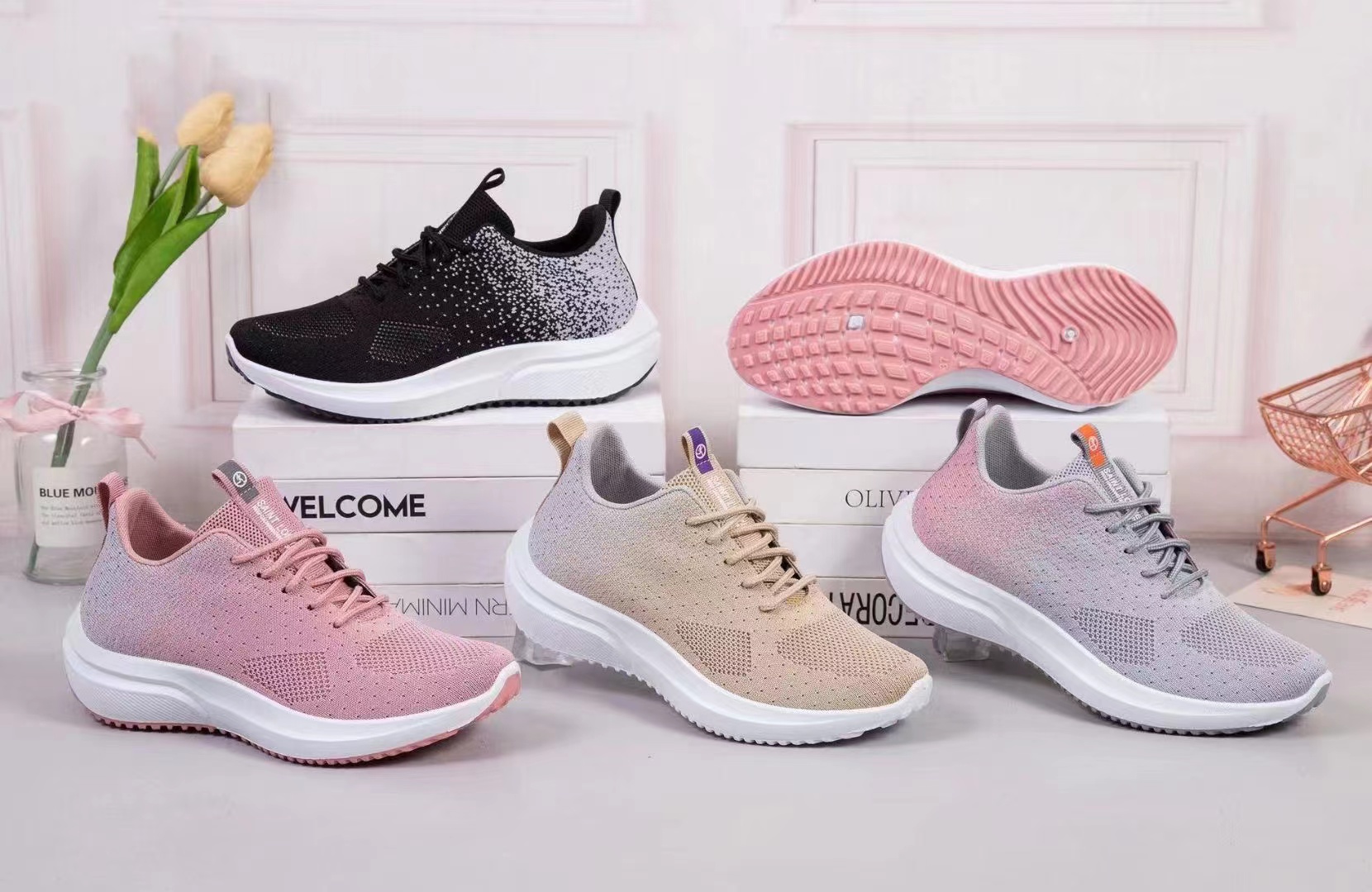 女士时尚运动/春秋飞织运动/轻便跑鞋产品图