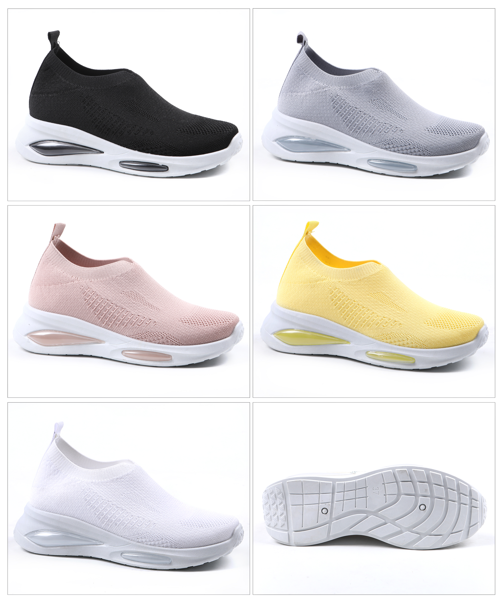 春秋飞织运动/女士时尚运动/气垫运动鞋白底实物图