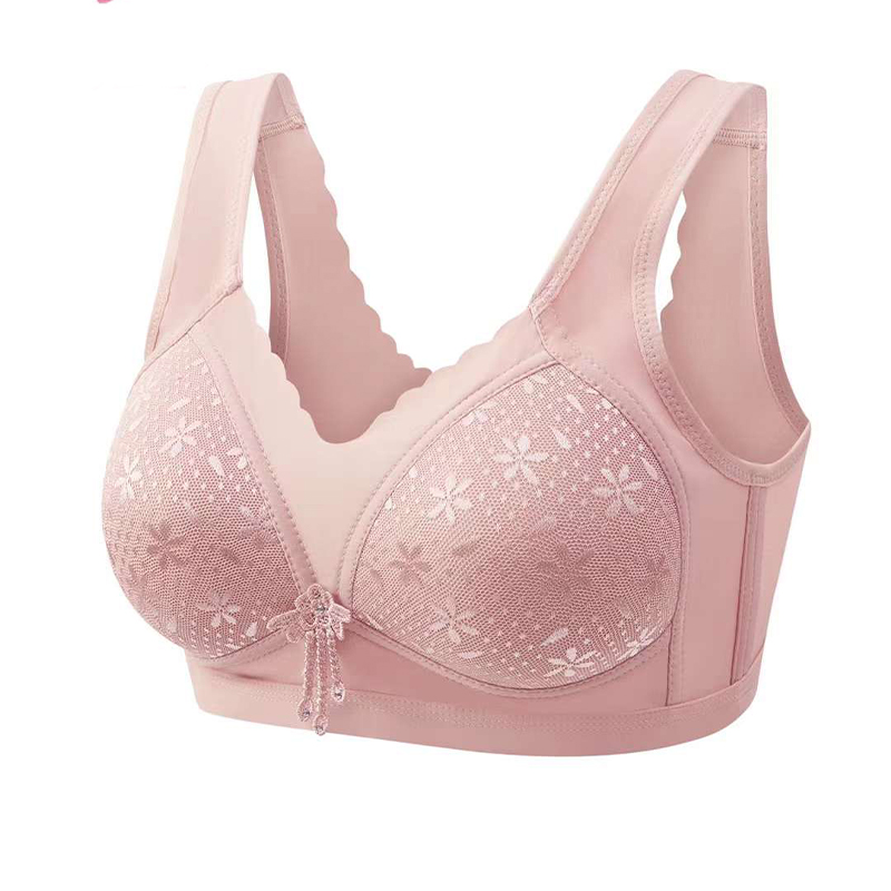 Wholesale of thin, large-sized underwear for middle-aged and elderly people, skin-friendly cotton four-breasted bras, and adjustable mother bras Item Picture