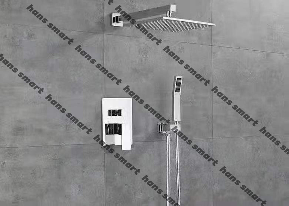 Brushed silver stainless steel concealed wall-mounted shower head set, embedded box, square silver faucet