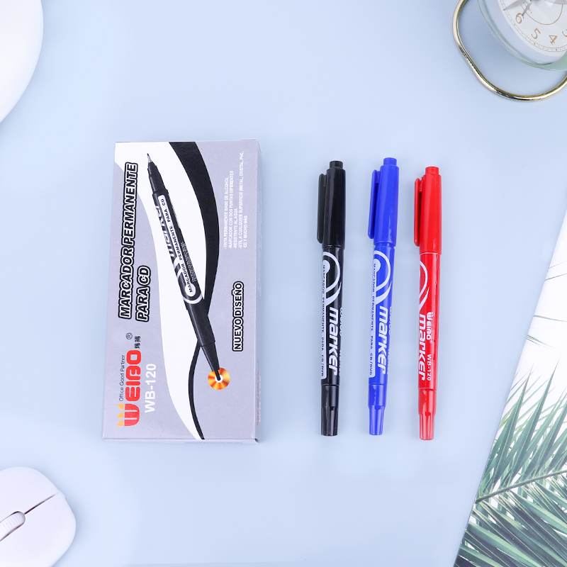 Weibo 3-color double-headed marker pens are portable and easy to carry. They feature fresh colors and smooth liquid dispensing. Factory wholesale details Picture